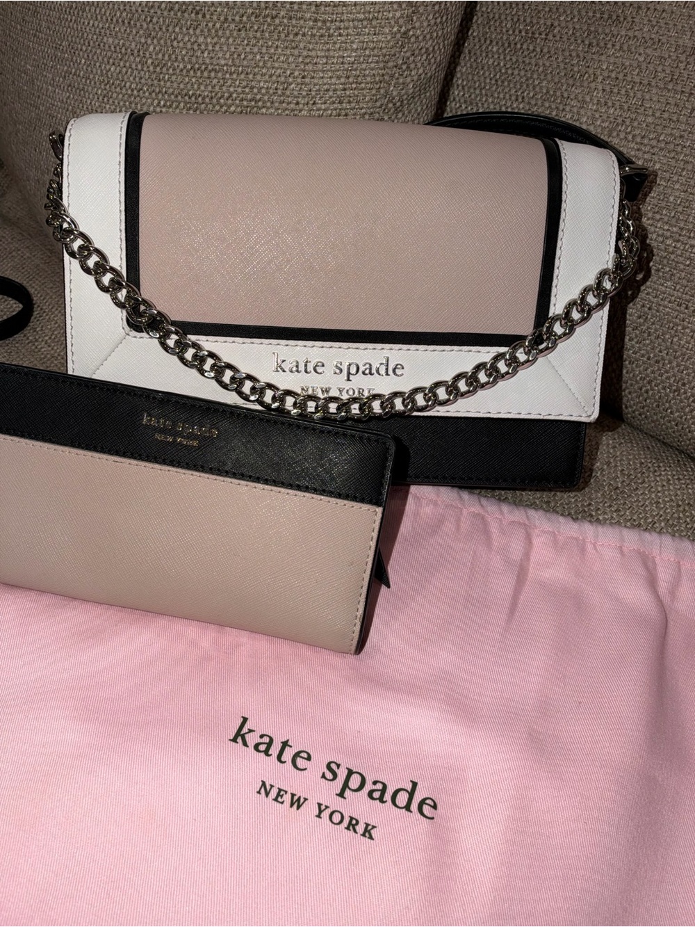 kate spade Colorblock Chain Shoulder Bag in Blush Pink, White & Black